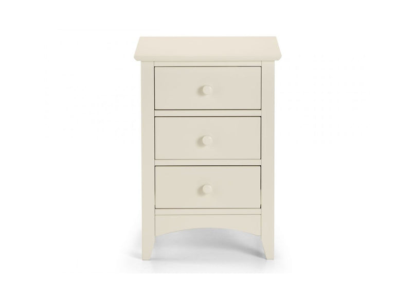 Cameo 3 Drawer Bedside Table in Stone White