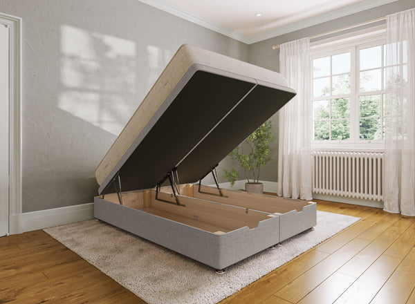 King Ottoman Bed - End Lift in Faux Linen Light Grey