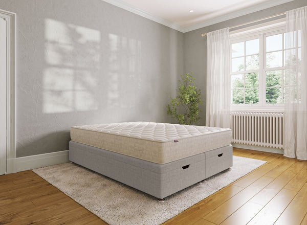 Small Double Ottoman Bed - End Lift in Faux Linen Light Grey