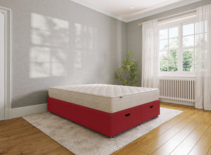 Double Ottoman Bed - End Lift in Faux Linen Red