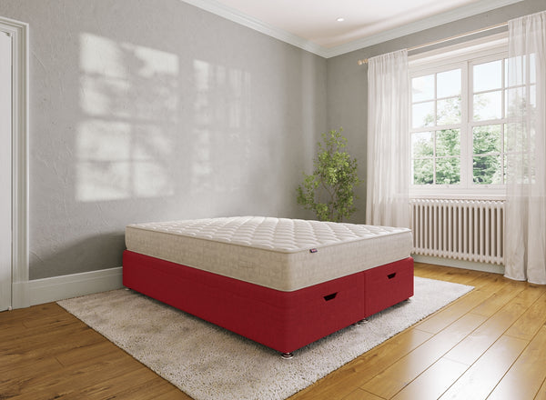 Double Ottoman Bed - End Lift in Faux Linen Red