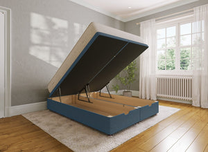 Double Ottoman Bed - End Lift in Faux Linen Navy