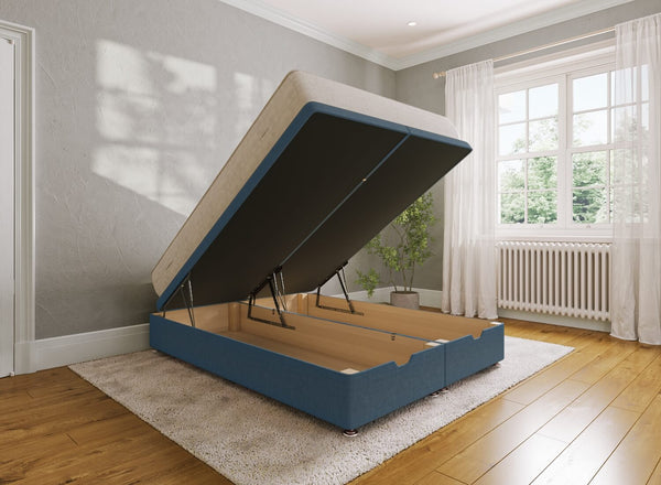 Double Ottoman Bed - End Lift in Faux Linen Navy