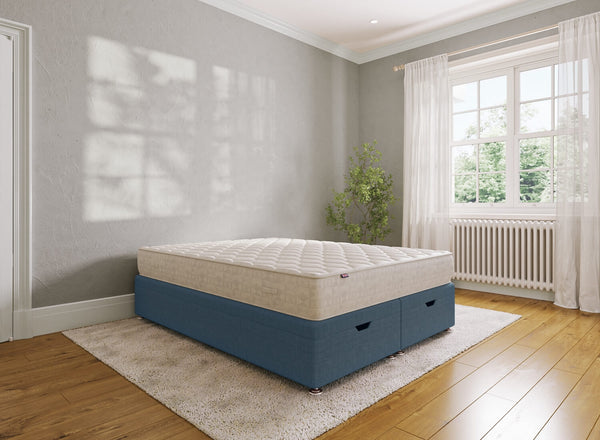 Small Double Ottoman Bed - End Lift Ottoman in Faux Linen Navy