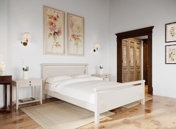 Harpley Wooden Bed (High) in Cream
