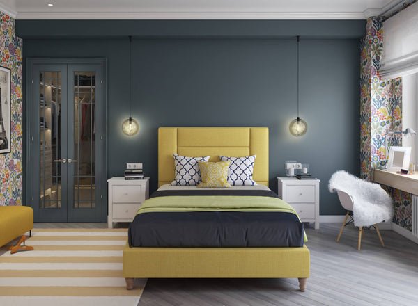 Alderford Bed in Moda Ochre and Cushions
