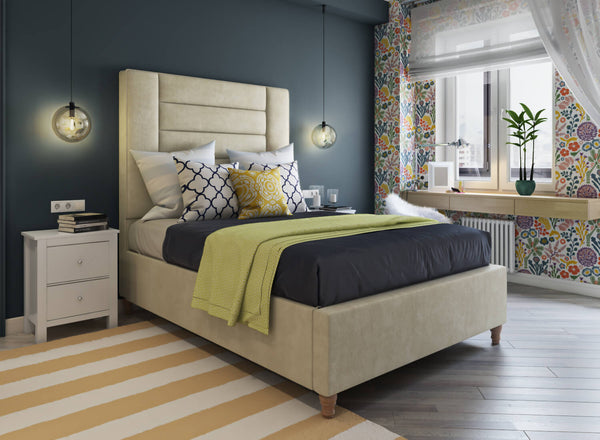 Alderford High Headboard Bed in Danza Velvet Cream
