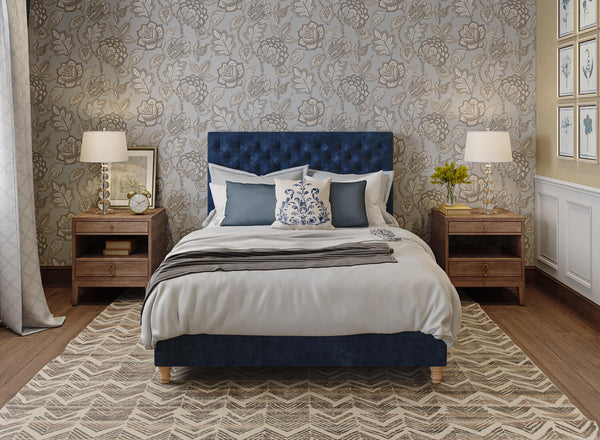 Holkham Bed in Danza Velvet Navy