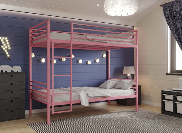 Children's Metal Bunk Bed in Light Pink (Left)