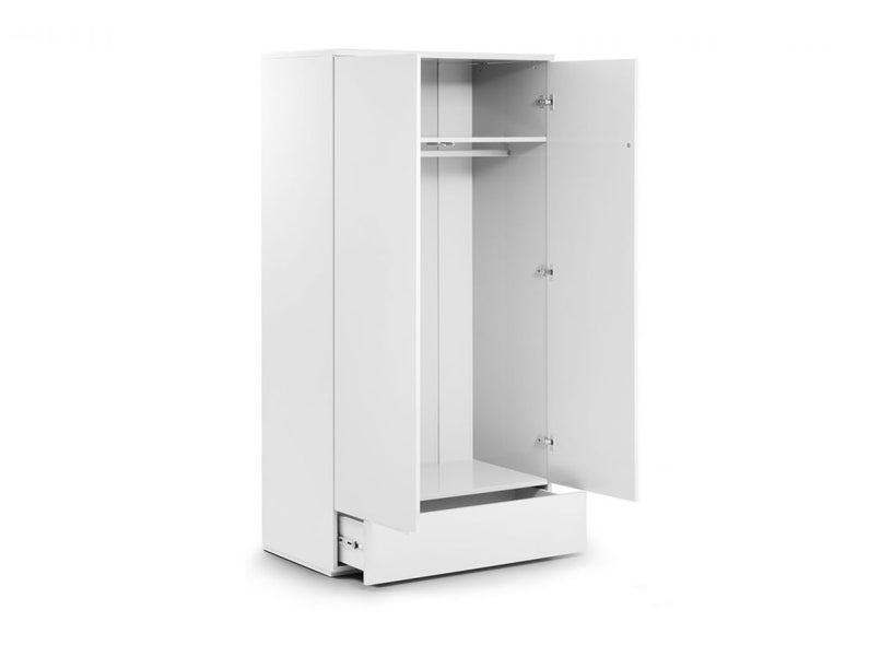 Monaco 2 Door 1 Drawer Wardrobe in White