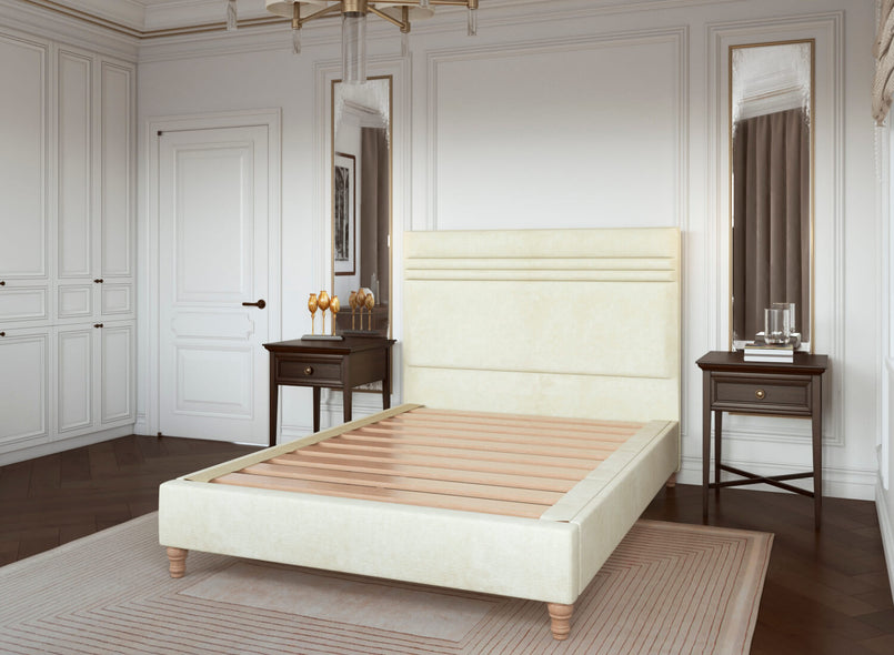 Alby Bed in Faux Leather Cream Showing Slats